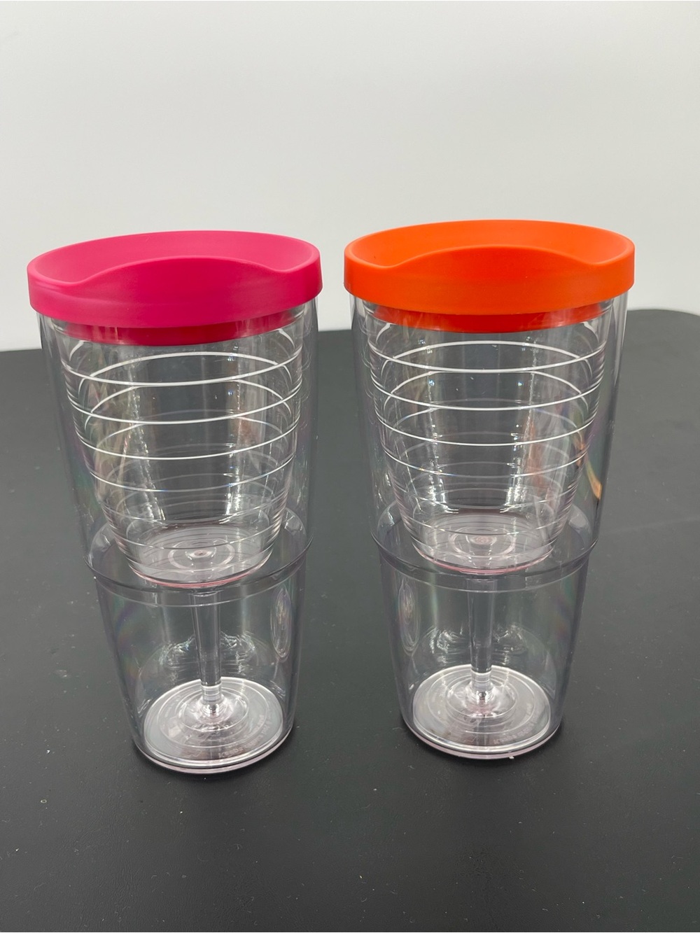 tervis Clear Wine Tumbler with Pink & Orange Lids